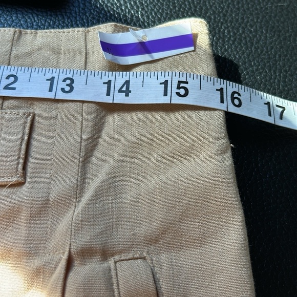 DEREK LAM 10 CROSBY Pant Linen blend wide leg pants Beige Pockets Sz 12 NEW - Picture 12 of 14